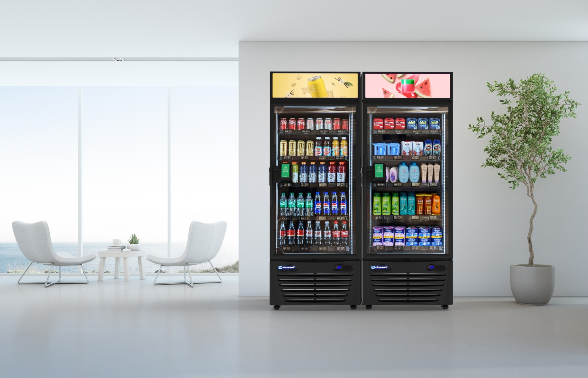 Micromart units in a hospital hallway